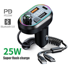 Load image into Gallery viewer, Car Bluetooth 5.0 FM Transmitter Wireless Audio Receiver Car MP3 Player 25W PD Fast Charge With Apple Type-C Port Charging Cable