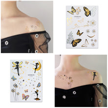 Load image into Gallery viewer, Gold Stamping Tattoo Sticker Colorful Butterfly Metal Tattoo Sticker Fashion Women Cartoon Waterproof Body Art Tattoo Sticker