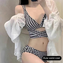 Load image into Gallery viewer, Thousand Bird Lattice Split Bikini Set Hot Spring Pool Beach Swimsuit Set Sexy And Pure Style