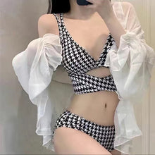 Load image into Gallery viewer, Thousand Bird Lattice Split Bikini Set Hot Spring Pool Beach Swimsuit Set Sexy And Pure Style
