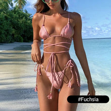 Load image into Gallery viewer, Fashion Sexy Big Backless Three-Point Lace-Up Bikini Multi-Color Optional Swimsuit Set S-L