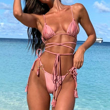 Load image into Gallery viewer, Fashion Sexy Big Backless Three-Point Lace-Up Bikini Multi-Color Optional Swimsuit Set S-L