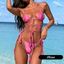 Load image into Gallery viewer, Fashion Sexy Big Backless Three-Point Lace-Up Bikini Multi-Color Optional Swimsuit Set S-L