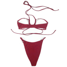 Load image into Gallery viewer, 2023 New Sexy Solid Color Gathering Bikini Split Lace-Up Style Swimsuit With Chest Pad Women