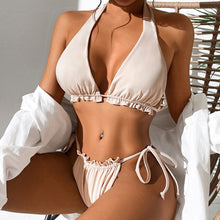 Load image into Gallery viewer, 2023 New Neck Hanging Solid Color Sexy Backless Bikini Split Body With Chest Pad Swimsuit Women