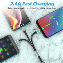 Load image into Gallery viewer, Metal 3in1 Fast Charging USB Cable for iPhone Samsung Huawei Hidden Multi Retractable Micro USB C Charger Cable Creative Gifts