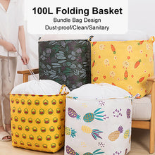 Load image into Gallery viewer, 100L Folding Laundry Basket Round Storage Bin Drawstring Bag Large Hamper Collapsible Clothes Toy Basket Bucket Organizer