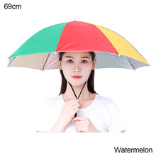 Load image into Gallery viewer, 69cm/77cm Portable Rain Umbrella Hat Foldable Outdoor Fishing Anti-Sun Waterproof Umbrella Camping Head Cap Beach Head Hats