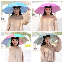 Load image into Gallery viewer, 69cm/77cm Portable Rain Umbrella Hat Foldable Outdoor Fishing Anti-Sun Waterproof Umbrella Camping Head Cap Beach Head Hats