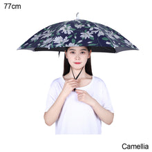 Load image into Gallery viewer, 69cm/77cm Portable Rain Umbrella Hat Foldable Outdoor Fishing Anti-Sun Waterproof Umbrella Camping Head Cap Beach Head Hats