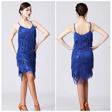 Load image into Gallery viewer, Latin Dance Suspender Skirt Tassel Skirt V-Neck Dance Sequin Skirt Stage Show Competition Dress