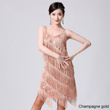 Load image into Gallery viewer, Latin Dance Suspender Skirt Tassel Skirt V-Neck Dance Sequin Skirt Stage Show Competition Dress