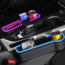 Load image into Gallery viewer, Car Crevice Storage Box Colorful LED Seat Gap Slit Pocket Seat Organizer with 2 USB Charger Card Phone Bottle Cups Holder