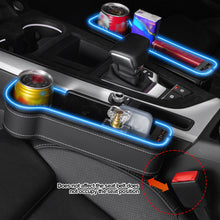 Load image into Gallery viewer, Car Crevice Storage Box Colorful LED Seat Gap Slit Pocket Seat Organizer with 2 USB Charger Card Phone Bottle Cups Holder