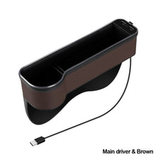 Load image into Gallery viewer, Car Crevice Storage Box Colorful LED Seat Gap Slit Pocket Seat Organizer with 2 USB Charger Card Phone Bottle Cups Holder