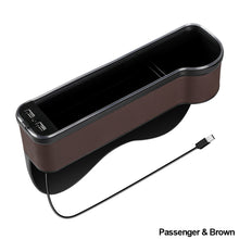 Load image into Gallery viewer, Car Crevice Storage Box Colorful LED Seat Gap Slit Pocket Seat Organizer with 2 USB Charger Card Phone Bottle Cups Holder