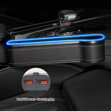 Load image into Gallery viewer, Car Crevice Storage Box Colorful LED Seat Gap Slit Pocket Seat Organizer with 2 USB Charger Card Phone Bottle Cups Holder