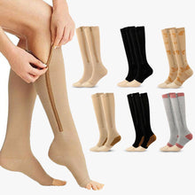 Load image into Gallery viewer, Compression Zip Sox Socks Stretchy Leg Support Zipper Medical Socks Open Toe Zipper Stocking for Varicose Veins Edema Swollen