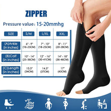 Load image into Gallery viewer, Compression Zip Sox Socks Stretchy Leg Support Zipper Medical Socks Open Toe Zipper Stocking for Varicose Veins Edema Swollen