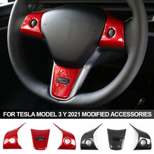 Load image into Gallery viewer, 3Pcs Car Steering Wheel Panel Cover Sticker Trim Decoration Carbon Fiber For Tesla Model 3 Y 2021 Modified Accessories