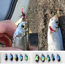 Load image into Gallery viewer, 10PCS Dazzle Wing Fly Hook White Strip Horse Mouth Warping Mouth Stream Goro Flying Red Tail Fly Fishing Bait Luya Bait Send Aid