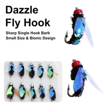 Load image into Gallery viewer, 10PCS Dazzle Wing Fly Hook White Strip Horse Mouth Warping Mouth Stream Goro Flying Red Tail Fly Fishing Bait Luya Bait Send Aid