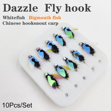 Load image into Gallery viewer, 10PCS Dazzle Wing Fly Hook White Strip Horse Mouth Warping Mouth Stream Goro Flying Red Tail Fly Fishing Bait Luya Bait Send Aid