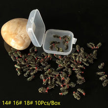 Load image into Gallery viewer, 10PCS/Box Fly Hook Fly Mosquito Fluorescent Bug Nanomite Style Fly Hook Horse Mouth Hook Fish Hook Fishing Gear Accessories