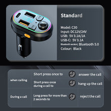 Load image into Gallery viewer, Car Bluetooth 5.0 FM Transmitter Wireless Audio Receiver Car MP3 Player Charge