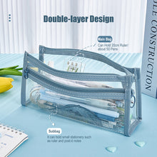 Load image into Gallery viewer, Double Layer Transparent Pencil Bag Waterproof Stationery Case Organizer Kids Students Kawaii Cosmetic Bag Transparent Portable