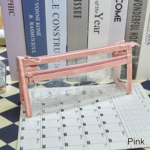 Load image into Gallery viewer, Double Layer Transparent Pencil Bag Waterproof Stationery Case Organizer Kids Students Kawaii Cosmetic Bag Transparent Portable