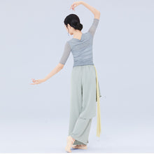 Load image into Gallery viewer, Classical Dance Dress Practice Smock Adult Elastic Mesh Gauze Top Middle Sleeve Ballet Dance Suit Body Gymnastics Suit With 3D Flower Decoration