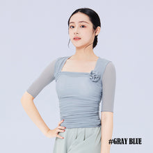Load image into Gallery viewer, Classical Dance Dress Practice Smock Adult Elastic Mesh Gauze Top Middle Sleeve Ballet Dance Suit Body Gymnastics Suit With 3D Flower Decoration
