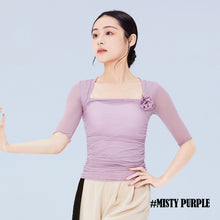 Load image into Gallery viewer, Classical Dance Dress Practice Smock Adult Elastic Mesh Gauze Top Middle Sleeve Ballet Dance Suit Body Gymnastics Suit With 3D Flower Decoration