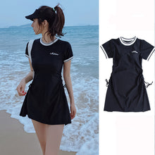 Load image into Gallery viewer, Professional Swimsuit One-Piece Skirt With Leggings Waist Side With Drawstring Sports Swimsuit Hot Spring Pool Conservative Bikini