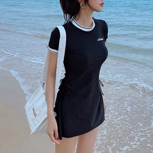 Load image into Gallery viewer, Professional Swimsuit One-Piece Skirt With Leggings Waist Side With Drawstring Sports Swimsuit Hot Spring Pool Conservative Bikini