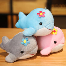 Load image into Gallery viewer, 1pc Dolphin Plush Toy with Flower Cute Ocean Fish Toys Key Chain Pendant Gifts for Children Kids Toy Wedding Gifts