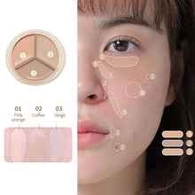 Load image into Gallery viewer, Round Tri-color Concealer Cover Dark Circles Acne Marks Facial Spots Brighten Concealer Plate Concealer Repair Foundation Cream
