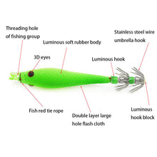 Load image into Gallery viewer, 5Pcs Fishing Lure Luminous Squid Soft Fake Lures Baits Noctilucent Octopus Hook Jigs Pesca Fishing Tackle Set Glow in Dark