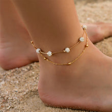 Load image into Gallery viewer, Fashion Double Layer Anklet Simple Alloy Diamond Ball Crystal Ankle Chain Multilayered Foot Jewelry