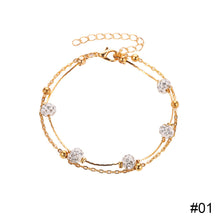 Load image into Gallery viewer, Fashion Double Layer Anklet Simple Alloy Diamond Ball Crystal Ankle Chain Multilayered Foot Jewelry