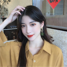 Load image into Gallery viewer, Retro Red Green Contrasting Earrings Asymmetric Alloy Temperamental Ear Studs Earrings Jewelry Accessories