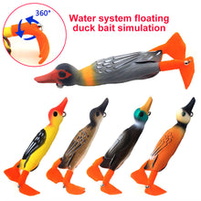 Load image into Gallery viewer, Surface System Floating Propeller Rotating Simulation Duck Fishing Bait 11G 9.5CM Rubber 3D Eyes Artificial Double Hook Bait Luya Soft Bait