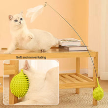 Load image into Gallery viewer, Cat Hedgehog Shpe Corner Brush with Teaser Wand Pet Massage Self Groomer Comb Brush Cat Rubs the Face with a Tickling Comb Cat Supplies