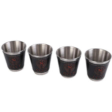 Load image into Gallery viewer, 4PCS Stainless Steel Leather Wine Cup Set 70Ml Camping Picnic Hiking Beer Wine Glasses Outdoor Cutlery With Cup Pack
