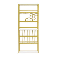 Load image into Gallery viewer, LED Tall Bar Cabinet Wine Rack, Gold Contemporary Standing Honeycomb Wine Rack with Glass Rack
