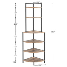 Load image into Gallery viewer, 6-Tier Corner Open Shelf Modern Bookcase Wood Rack Freestanding Shelving Unit,Plant Album Trinket Sturdy Stand Small Bookshelf Space-Saving for Living Room Home Office Kitchen Small Space Rustic Brown
