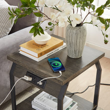 Load image into Gallery viewer, Side Table with Charging Station, Set of 2 End Tables with USB Ports and Sockets, Bedside Tables in Living Room, Bedroom, Dark Grey,17.32'' W x 17.32'' D x 21.65'' H.
