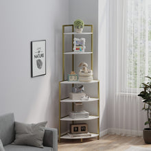 Load image into Gallery viewer, 6-Tier Corner Open Shelf Modern Bookcase Wood Rack Freestanding Shelving Unit,Plant Album Trinket Sturdy Stand Small Bookshelf Space-Saving for Living Room Home Office Kitchen Small Space Rustic Brown
