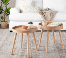 Load image into Gallery viewer, Pebble Mid-Century Modern Side Table Set in Natural Wood by LumiSource
